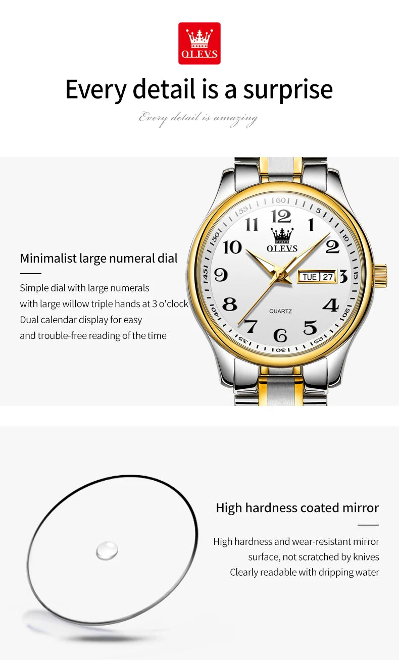 OLEVS 5567 Luxury Quartz Watch for Women Elegant Stainless Steel Waterproof Watches Luminous Week Date Ladies Dress Wristwatches