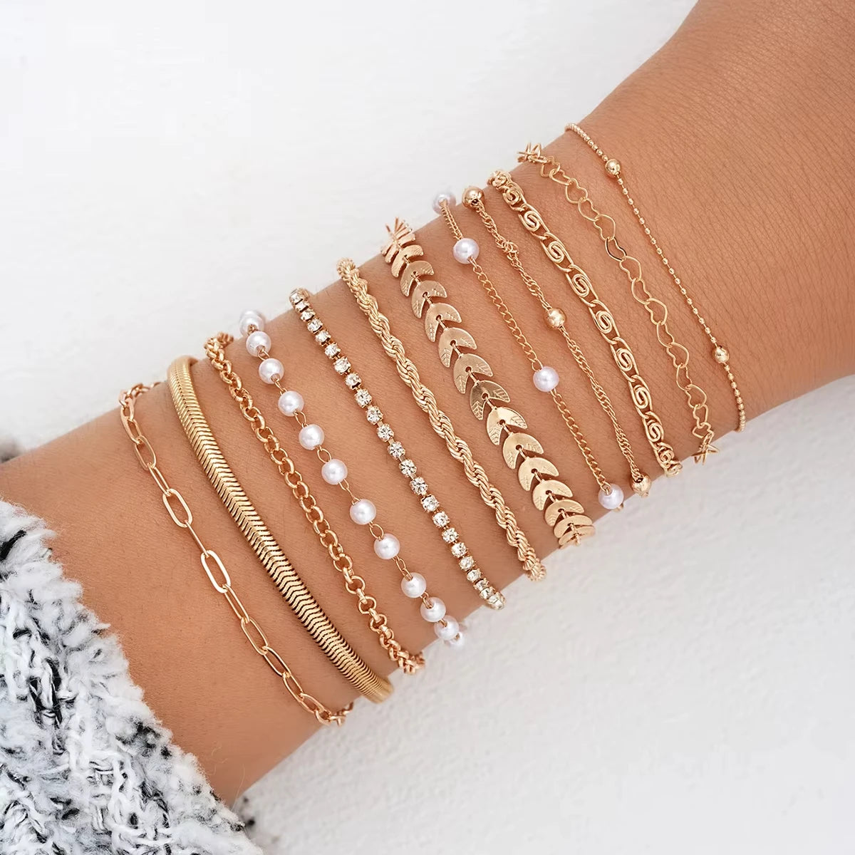 13Pcs/Set Stainless Steel Bracelet for Women, Silver  | Faeva London