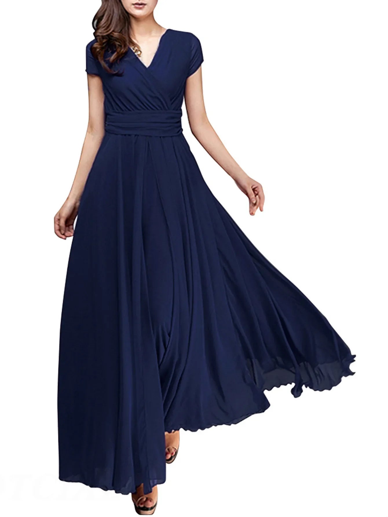 V Neck Chiffon Evening Dress