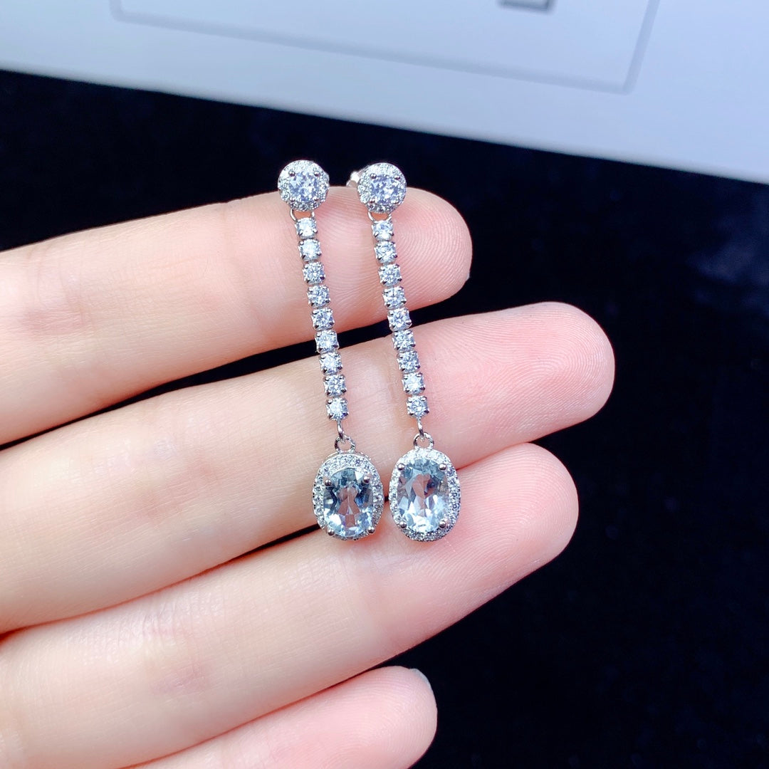 Natural Aquamarine Earrings Women's Silver 925 earrings Wedding Gems Free Shipping Earrings Sterling Certified Jewelry