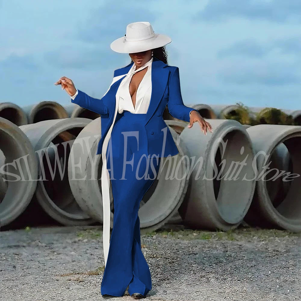 Fashion Pure White Female Suit 2 Pieces Jacket Pants Women Ladies Evening Party Tuxedos Formal Work Wear For Wedding