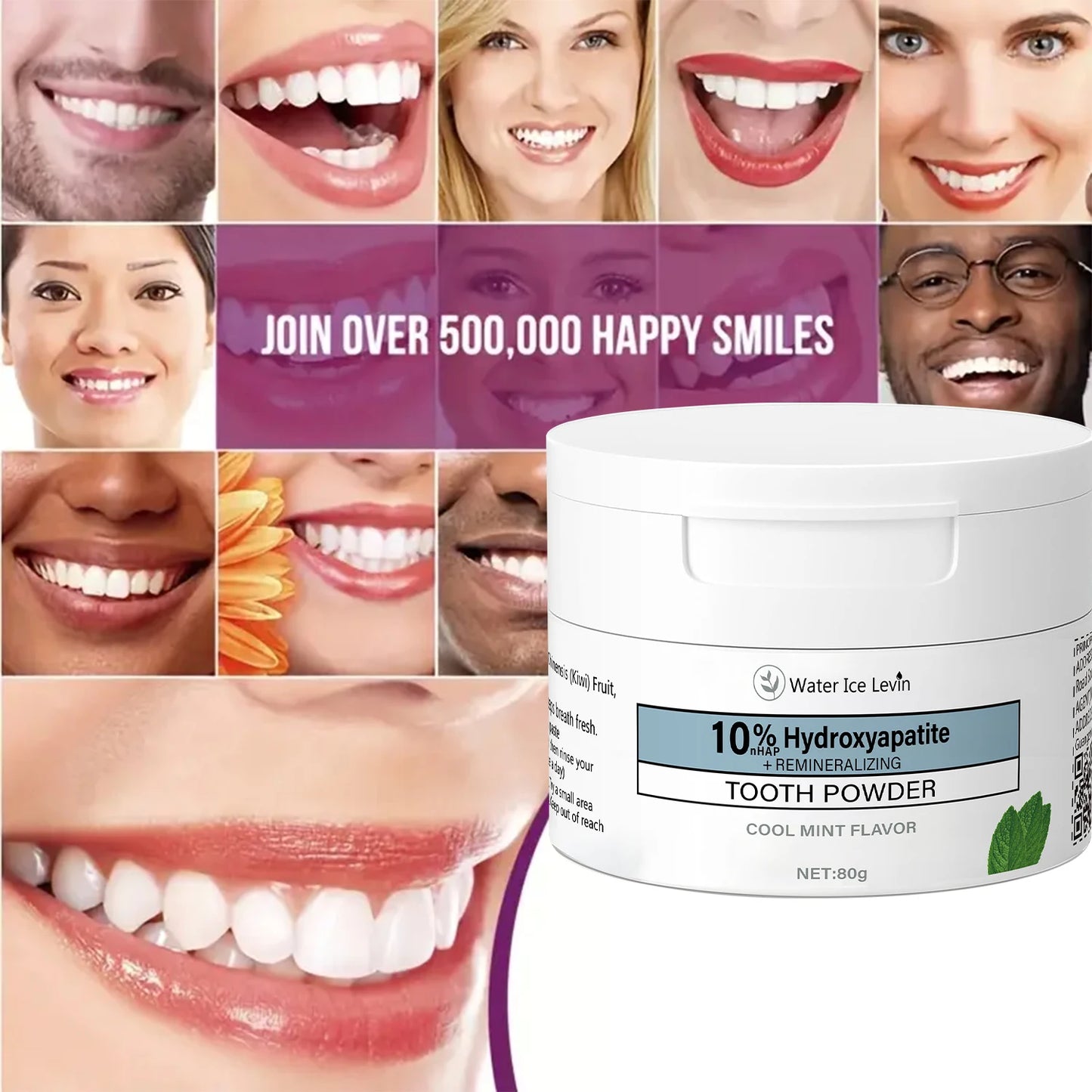 Tooth Powder with Cool Mint Flavor - Multi-functional Teeth Cleaning & Fresh Breath Formula with Charcoal & Hyaluronic Acid