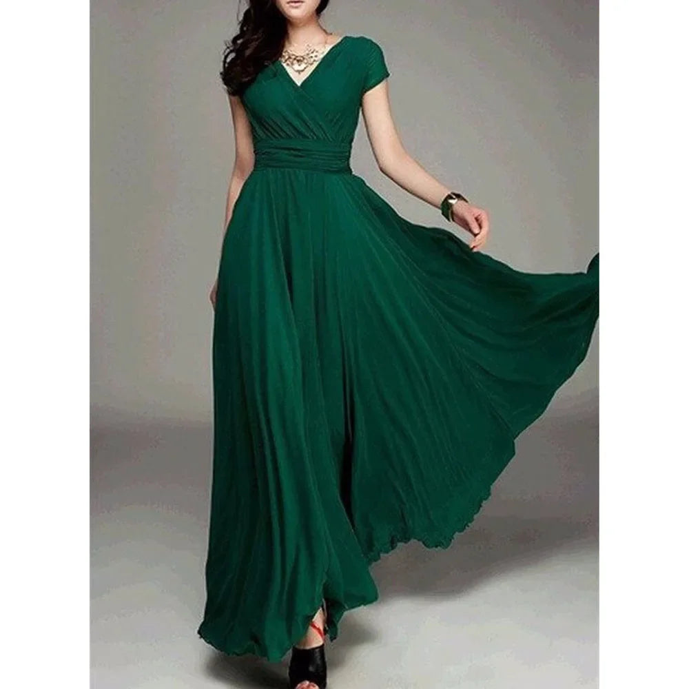 V Neck Chiffon Evening Dress