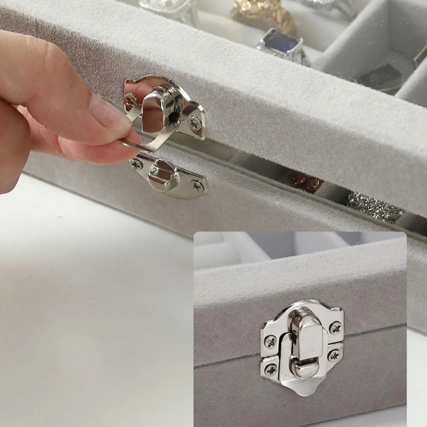 Velvet Jewelry Organizer Box with Clear Lid Dust-Proof Storage Tray for Rings Earrings Multi-Piece Display Holder