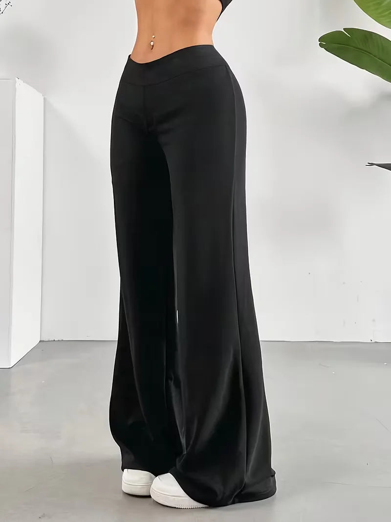 Women's solid 1pc casual straight wide-leg pants, high waist and slim yoga leggings are suitable for spring, summer and autumn