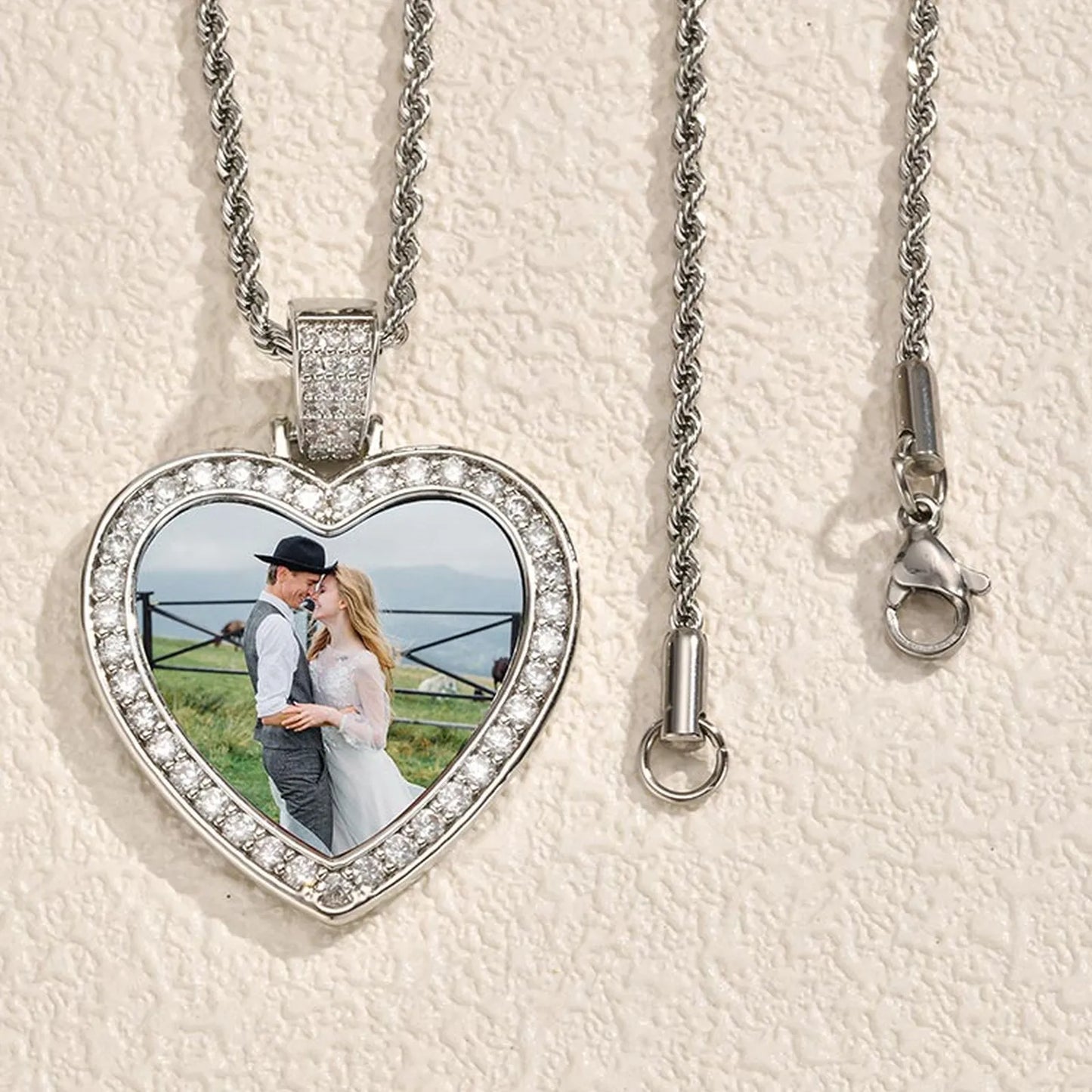 Custom Picture Necklace for Men Women,Hiphop Crystal Zircon Heart Shape Pendant Neckalce,Commemorative Jewelry Gift
