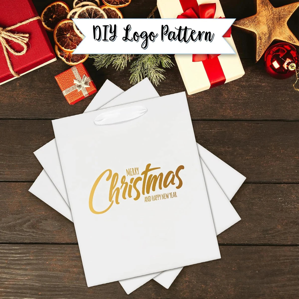 100Pack Kraft Gift Bags with Handles Custom Logo 15x6 | Faeva London