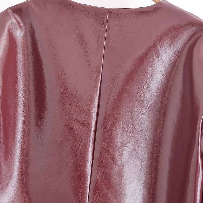 Leather Jackets Women's Pu Coat Red Elegant Outwear Long Sleeve Coat With Pockets Cropped 2024 inszart inszart Woman Jackets Top