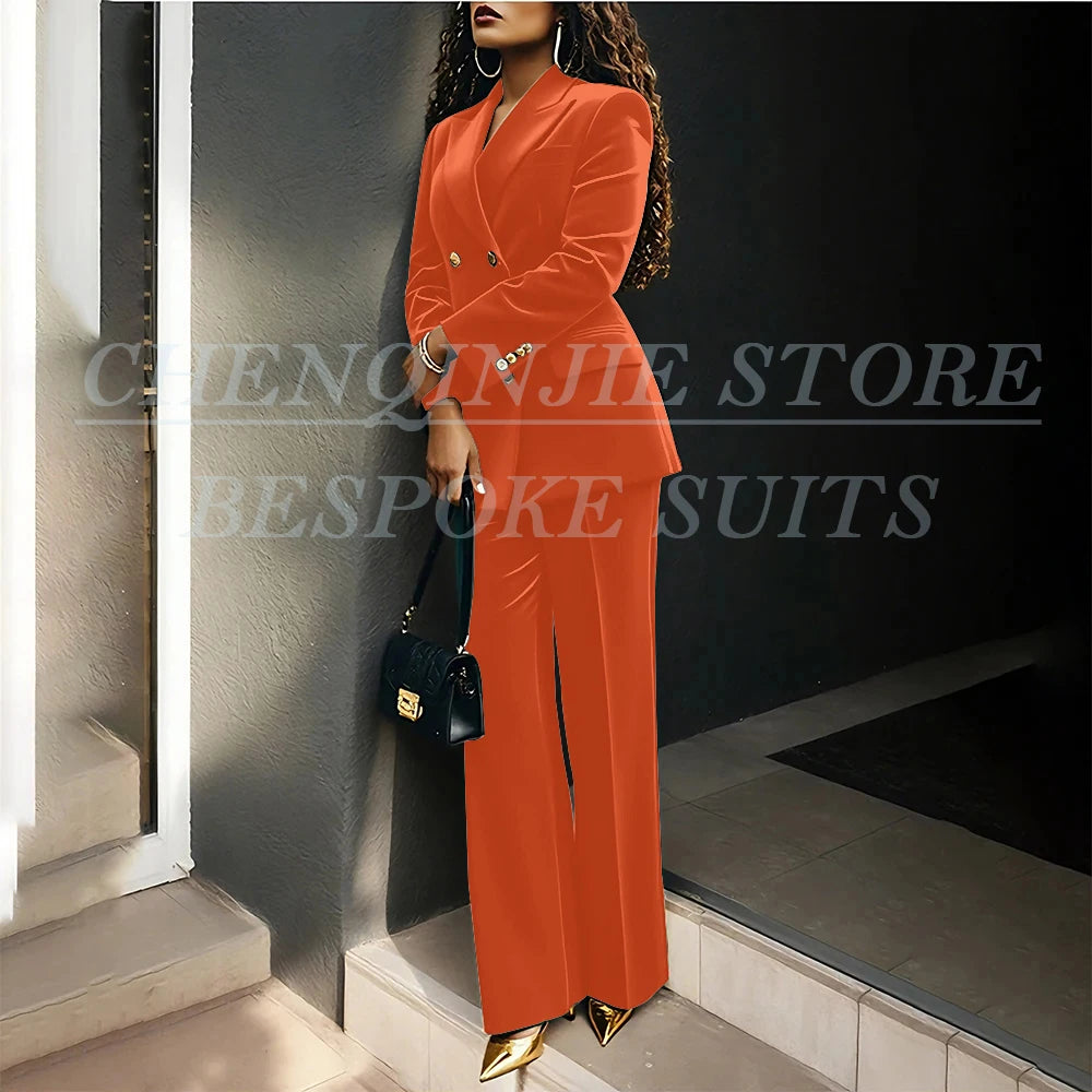 Luxury Green Velvet Women's Suits Fashion Double Breasted Peak Lapel Slim Fit Female Clothing Customzied 2 Piece Jacket Pants