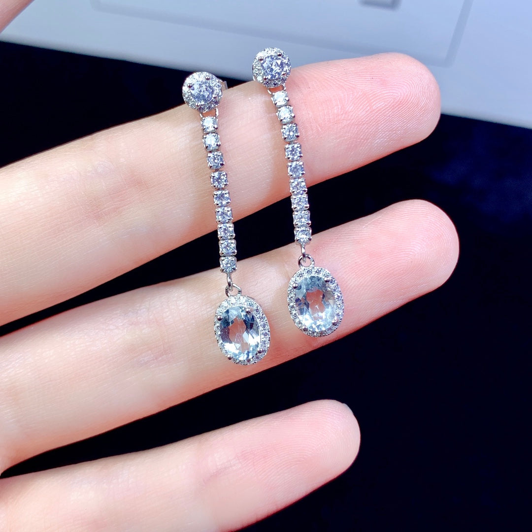 Natural Aquamarine Earrings Women's Silver 925 earrings Wedding Gems Free Shipping Earrings Sterling Certified Jewelry