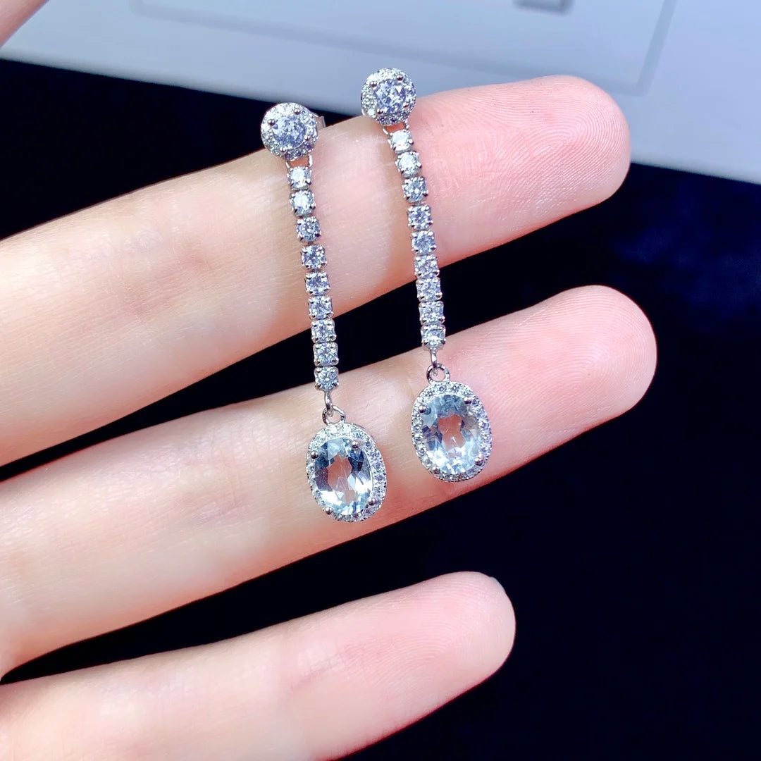 Natural Aquamarine Earrings Women's Silver 925 earrings Wedding Gems Free Shipping Earrings Sterling Certified Jewelry