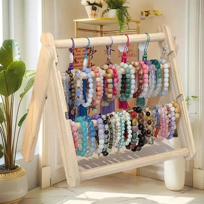 Wooden Headband Storage Rack Display Stand 2 Layer Home Use Hair Accessories Jewelry Headwear Exhibition Rack Jewelry Storage
