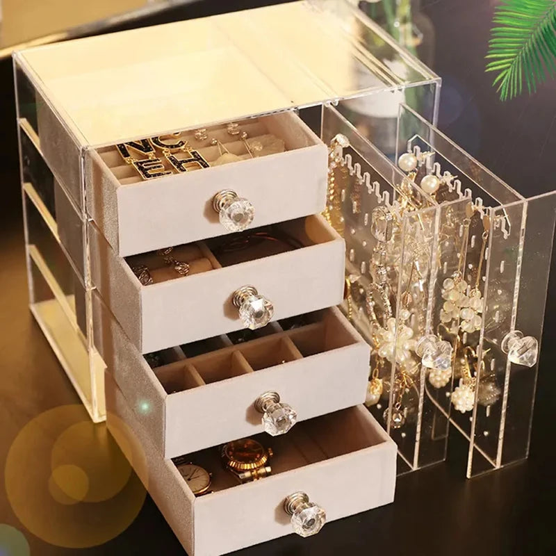 Large Capacity Transparent Dustproof Flannel Earring Jewelry Storage Box Simple Plastic Ear Clip Necklace Finish Packed Carton