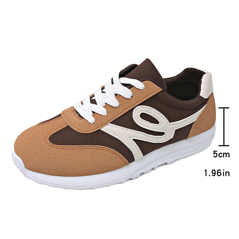 Fashion Striped Women's Lightweight Sneakers Soft Sole Non Slip Casual Sports Shoes Woman Spring Autumn Lace Up Yellow Sneakers
