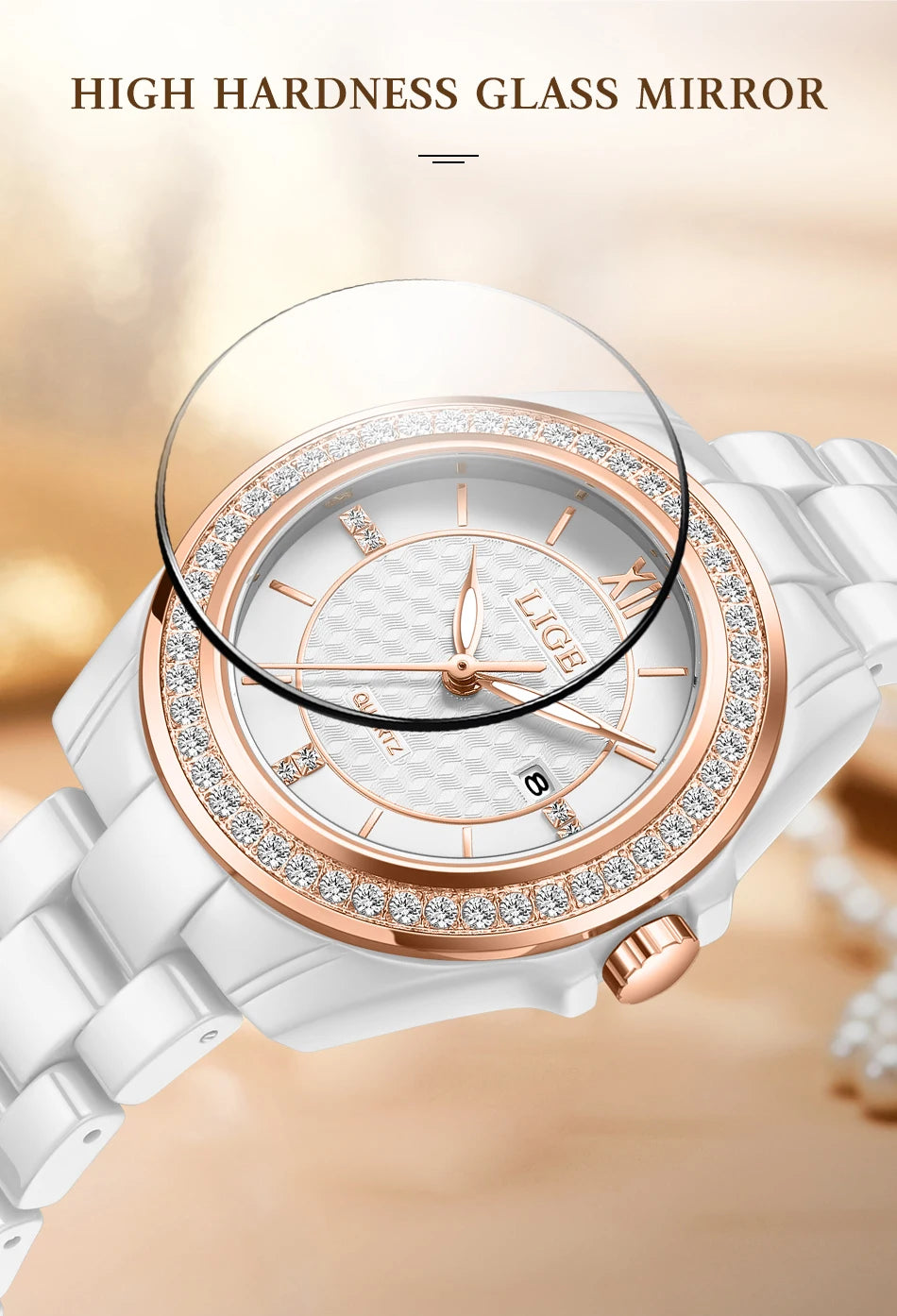 LIGE Luxury Woman Watch Waterproof Fashion Quartz Ladies Wristwatch Date Week Full Ceramic Women's Watches Relojs+GIFT Box