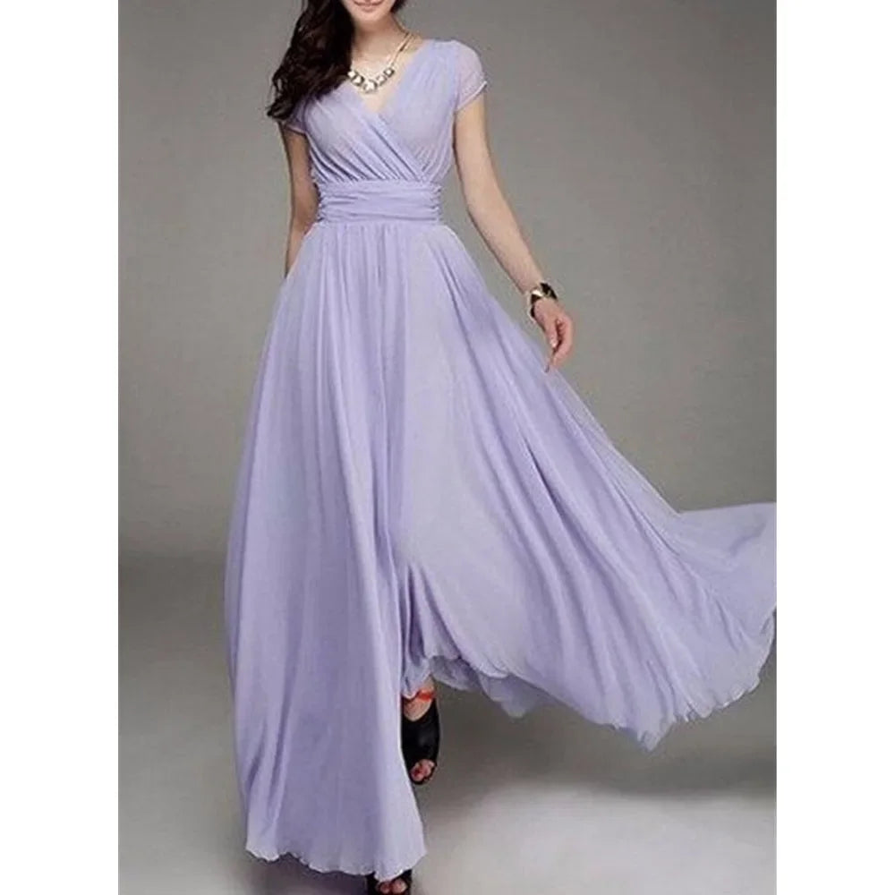 V Neck Chiffon Evening Dress