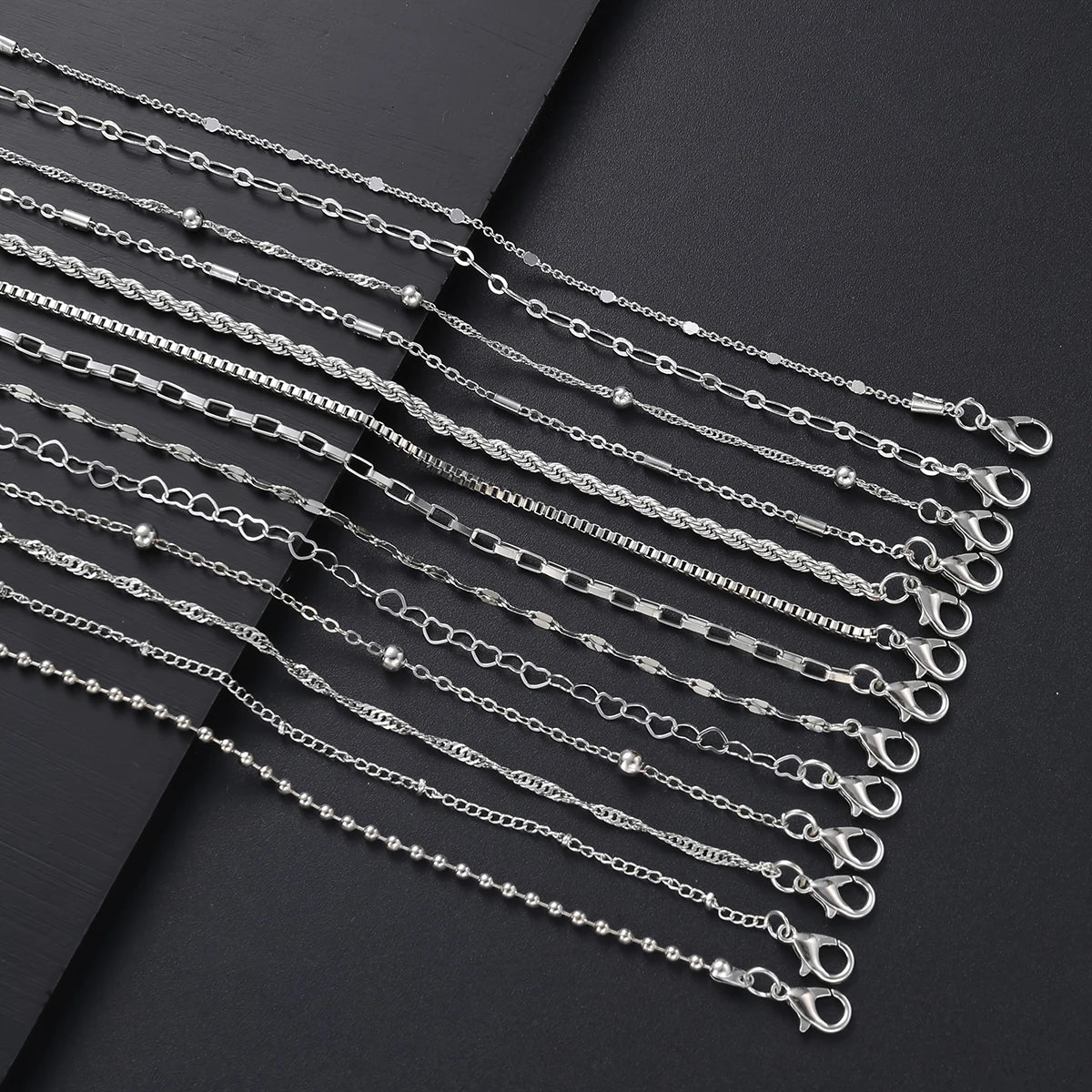 13Pcs/Set Stainless Steel Bracelet for Women, Silver  | Faeva London