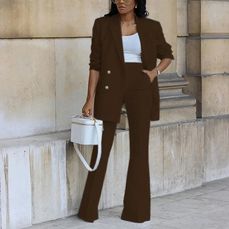 New Autumn Winter 2 Piece Outfits For Women Blazer Jackets High Waisted Straight Leg Pants Suits Set Business Casual Office 2025