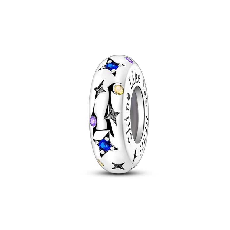925 Sterling Silver Charm Pendant Star Moon Sun Starry Sky Beaded Charm Fit Original Bracelet DIY Fine Jewelry Making For Women