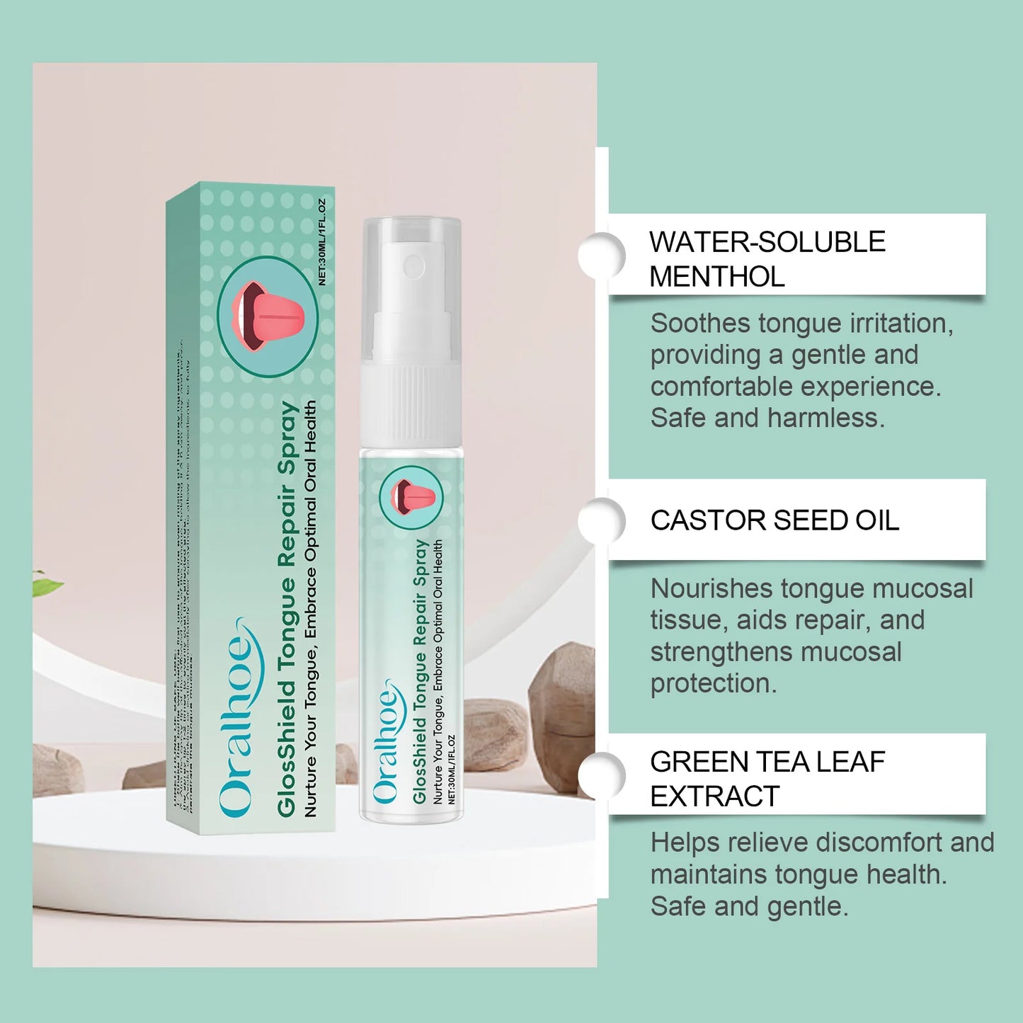 Fissured Tongue Relief & Bad Breath Spray - Reduce Swelling Soothe Tongue Prevent Oral Ulcer Fast-Acting Oral Hygiene Spray 30ml