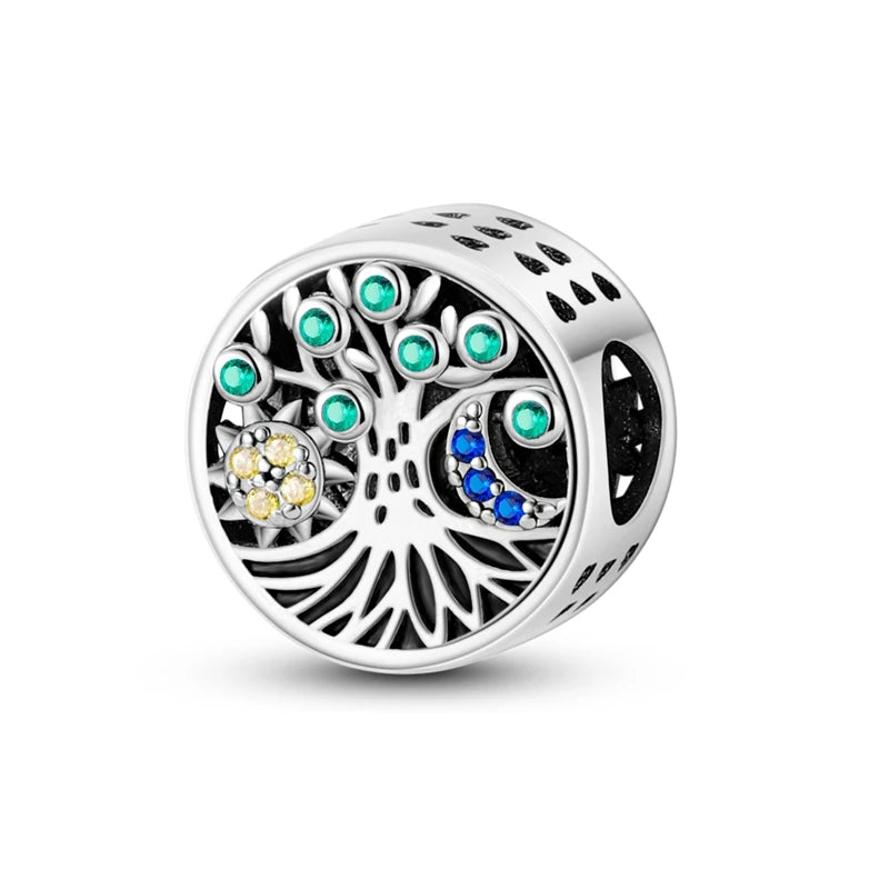 925 Sterling Silver Charm Pendant Star Moon Sun Starry Sky Beaded Charm Fit Original Bracelet DIY Fine Jewelry Making For Women