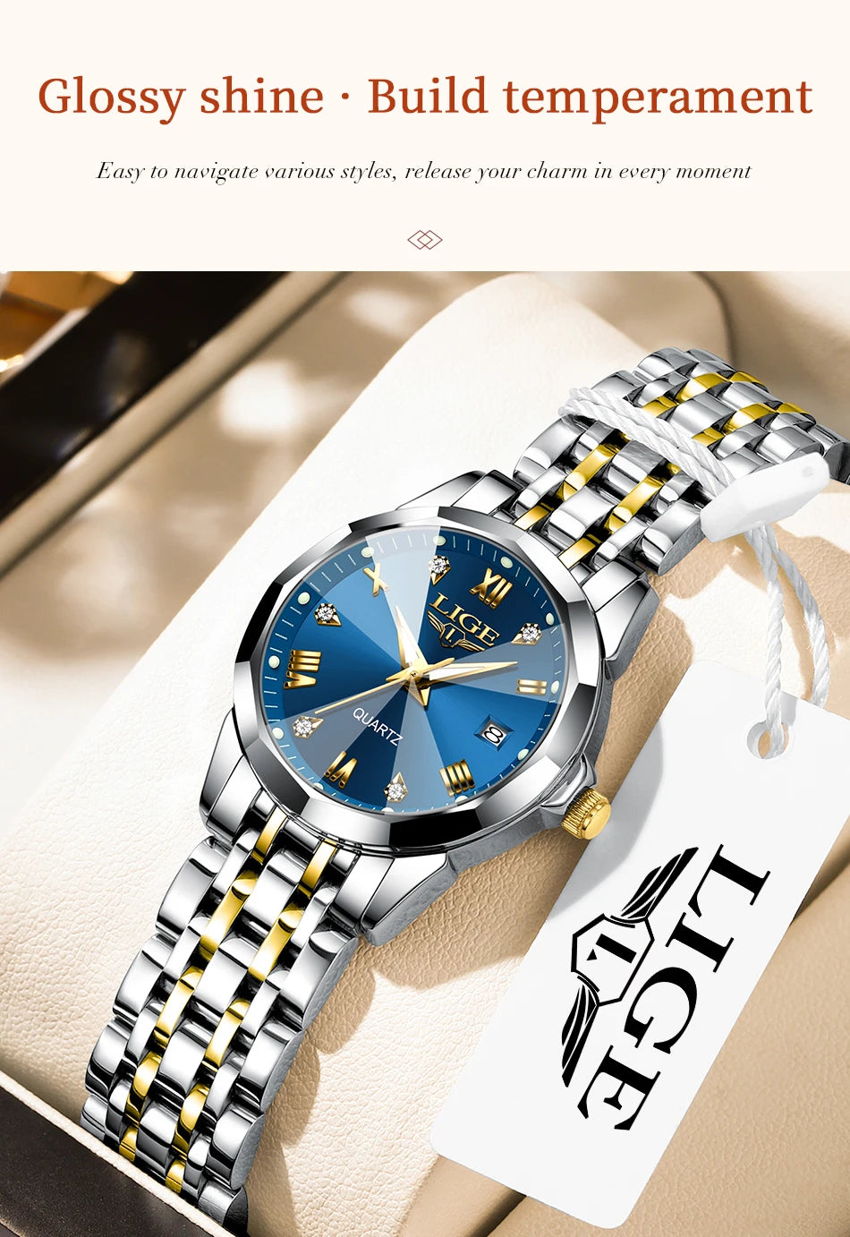 LIGE 2026 Women's Watch Luxury Gift quartz wristwatch Waterproof Calendar Stainless Steel Ladies Luminous Clock montre femme+BOX