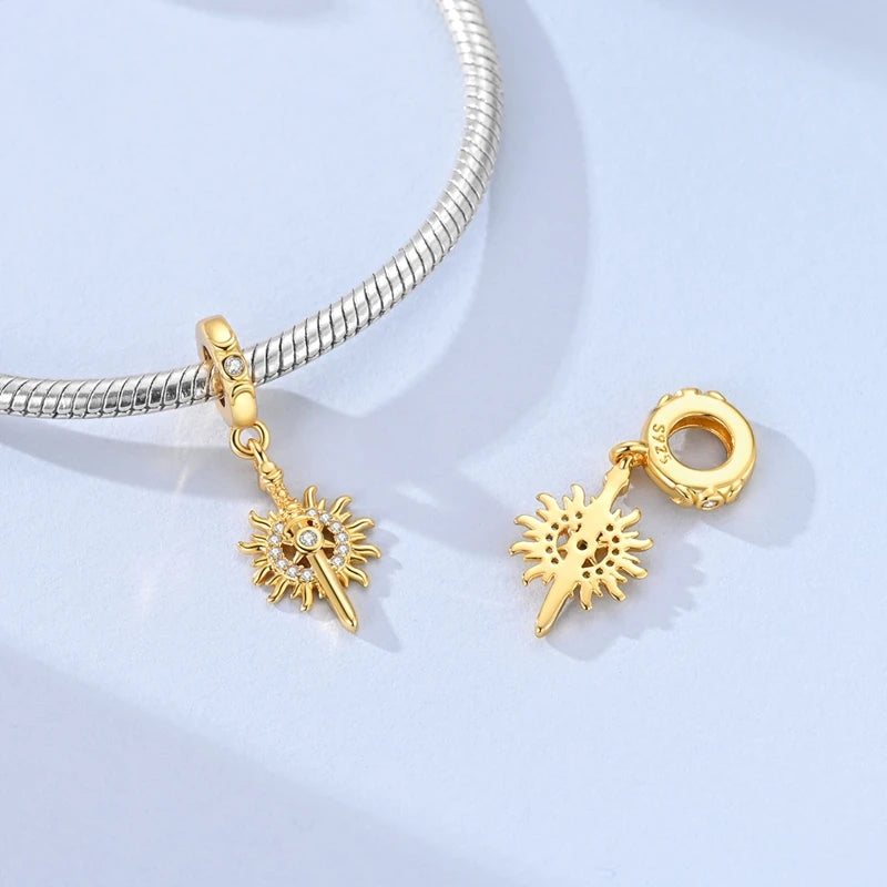 925 Sterling Silver Charm Pendant Star Moon Sun Starry Sky Beaded Charm Fit Original Bracelet DIY Fine Jewelry Making For Women