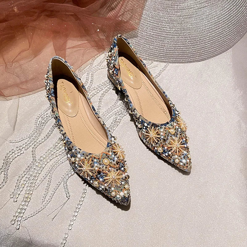 Pointed Toe High Heels for Women 2025 New Ladies Retro Style Rhinestone Decorate Party Dress Pumps Plus Size 34-43 Zapatos Mujer