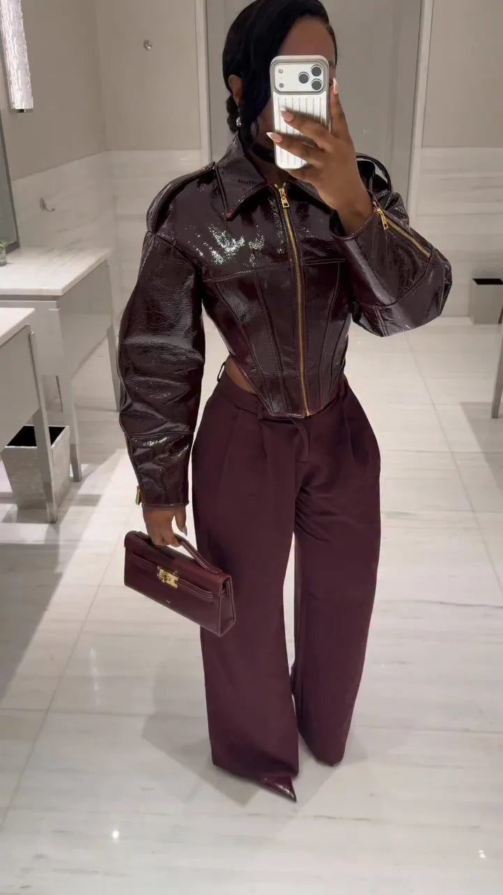 Cinched-Waist Leather Jacket | Faeva London