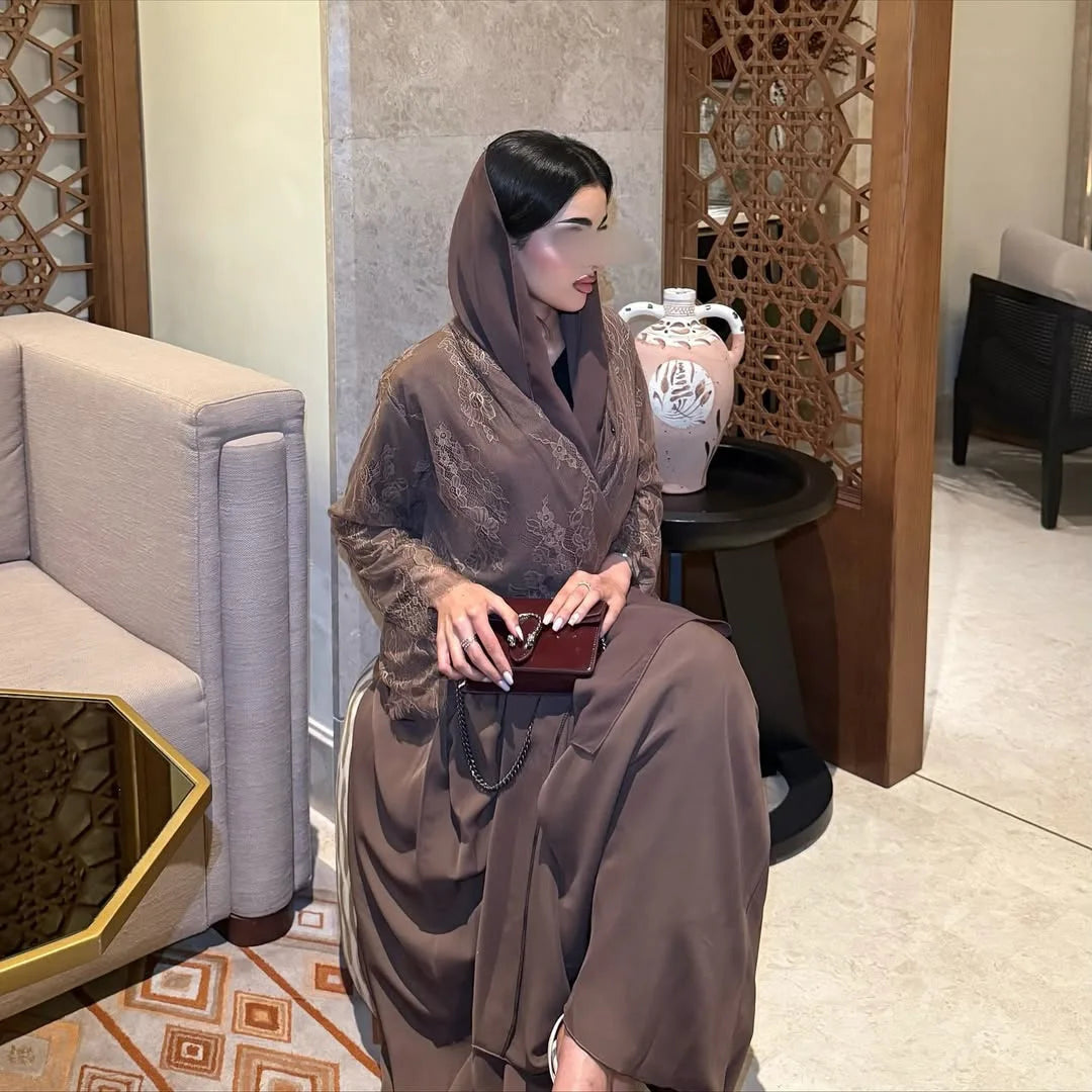 Eid Women Lace Abaya Open Dress Ramadan Abaya Party Vestidos Largos Muslim Jalabiya Morocco Kaftan Dubai Islam Arab Long Robe
