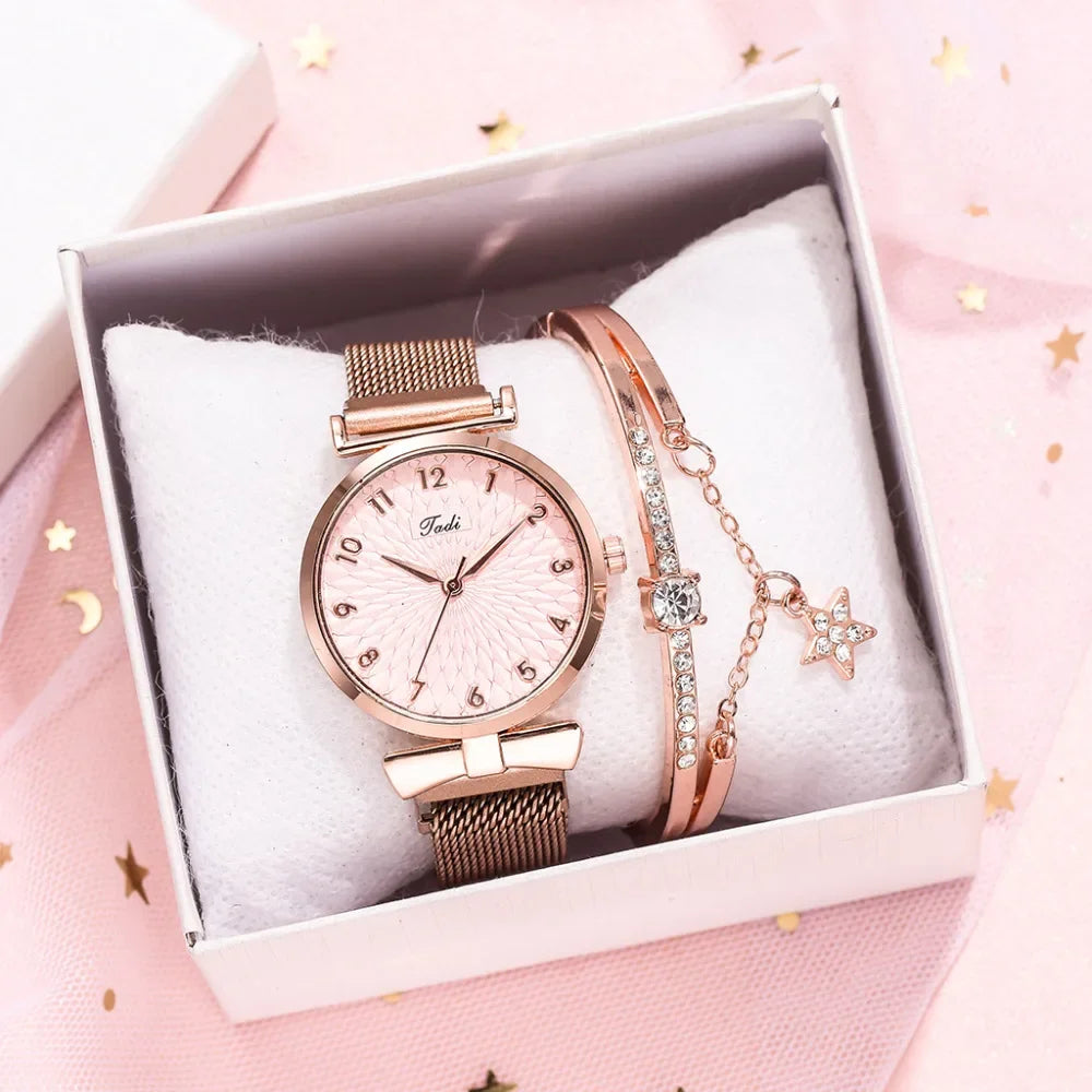 Luxury Women Bracelet Quartz Watches For Women Magnetic Watch Ladies Sports Dress Pink Dial Wrist Watch Clock