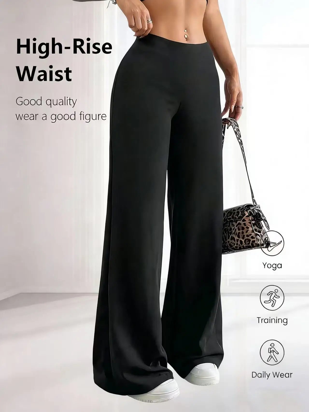 Women's solid 1pc casual straight wide-leg pants, high waist and slim yoga leggings are suitable for spring, summer and autumn