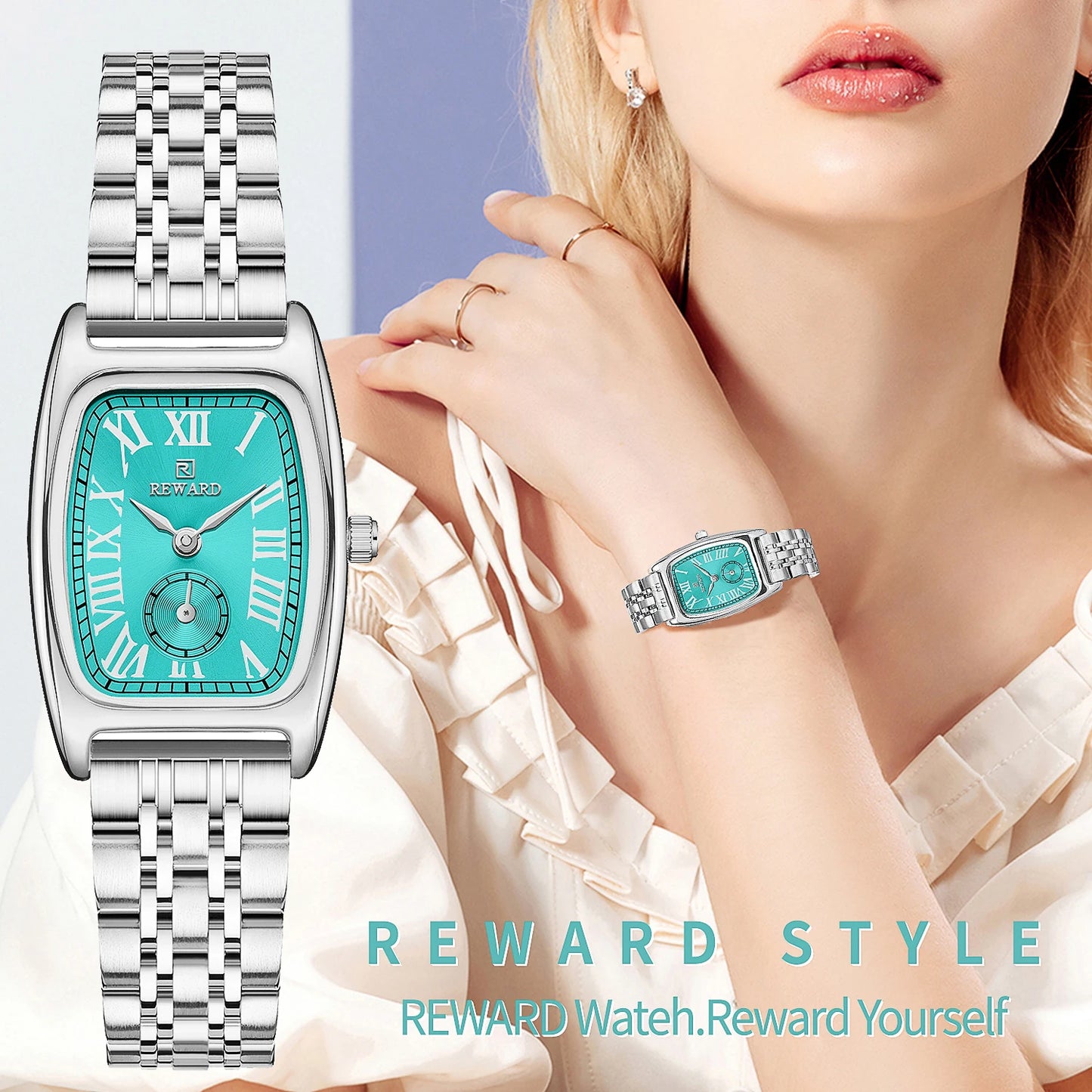 REWARD Luxury Elegant Rectangle Ladies Watch Waterproof Luminous Watch for Woman Stainless Steel Quartz Women's Watches with Box