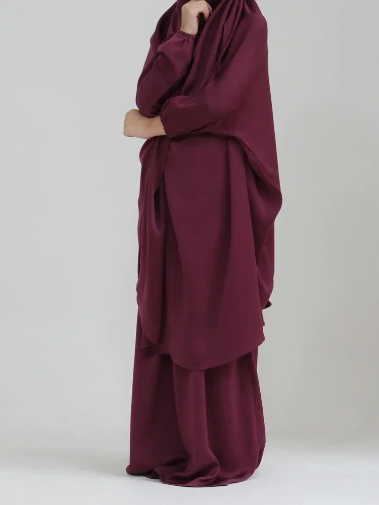 Eid Muslim Long Khimar Dress Kids Girls Abaya Long Khimar Set Prayer Garment Ramadan Dresses 2 Piece Jubha Robe Caftan Jilbab
