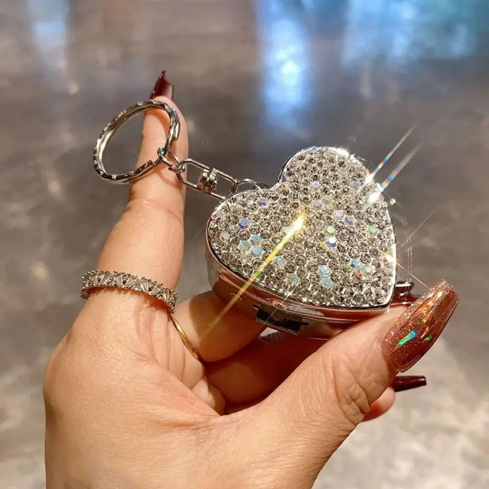 Shiny Rhinestone Mini Metal Pill Box Portable Blingbling Travel Pill Organizer Heart Shape Moisture-proof Medicine Storage Box
