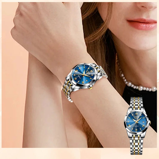 LIGE 2026 Women's Watch Luxury Gift quartz wristwatch Waterproof Calendar Stainless Steel Ladies Luminous Clock montre femme+BOX