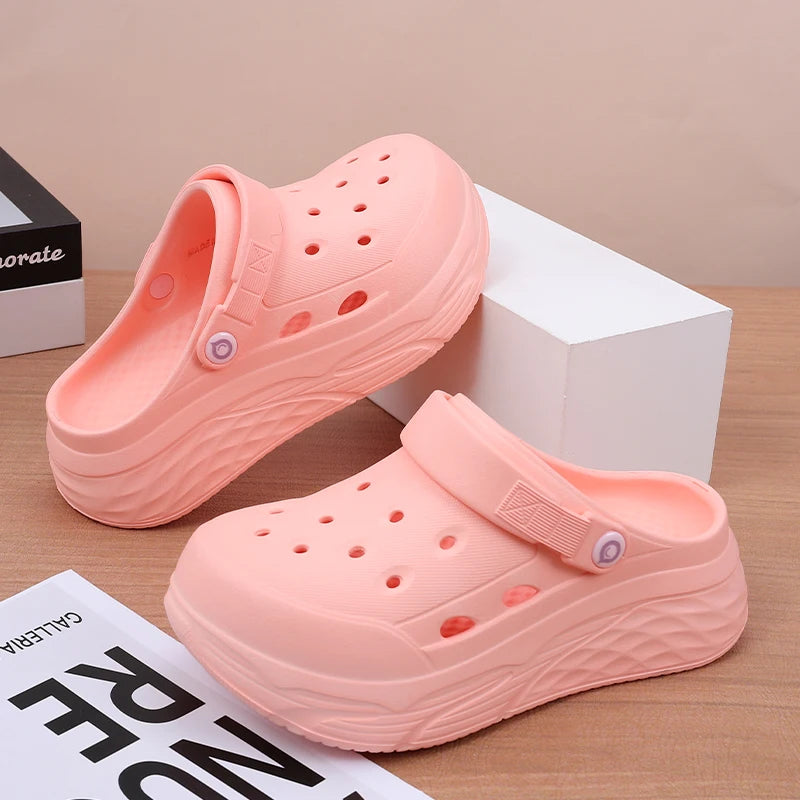 Women's Soft EVA Summer Slippers round Toe Flat Home Slides Dry Wedges Platform Beach Sandals with Thick Bottom for Garden Use