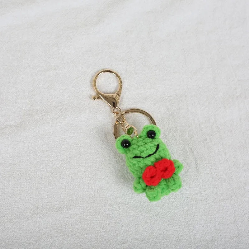 Funny Frog Doll Crochet Keychain Handmaking Mini Animal Doll Series Knitted Keyrings Cute Frog Keyrings Knitting Doll Pendant