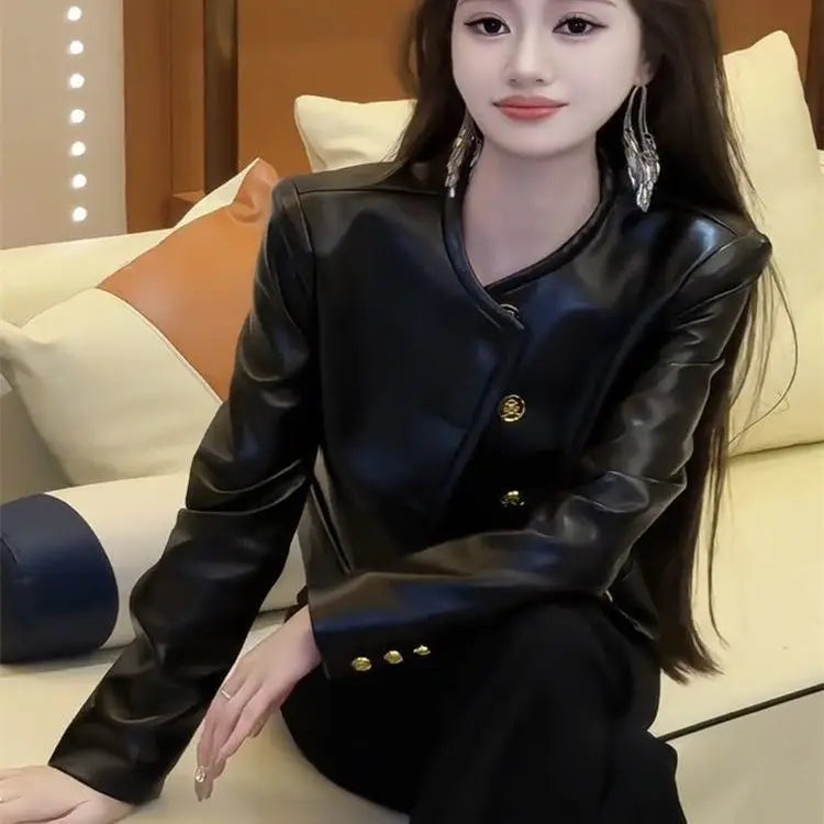 2025 autumn new fashion leather U coat women's high-e | Faeva London