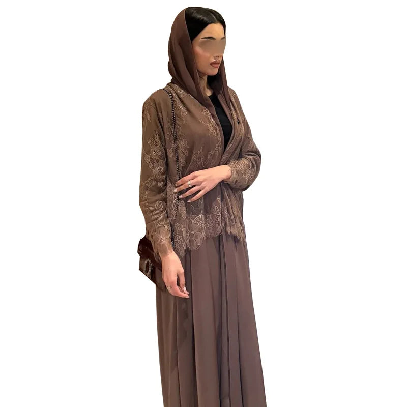 Eid Women Lace Abaya Open Dress Ramadan Abaya Party Vestidos Largos Muslim Jalabiya Morocco Kaftan Dubai Islam Arab Long Robe