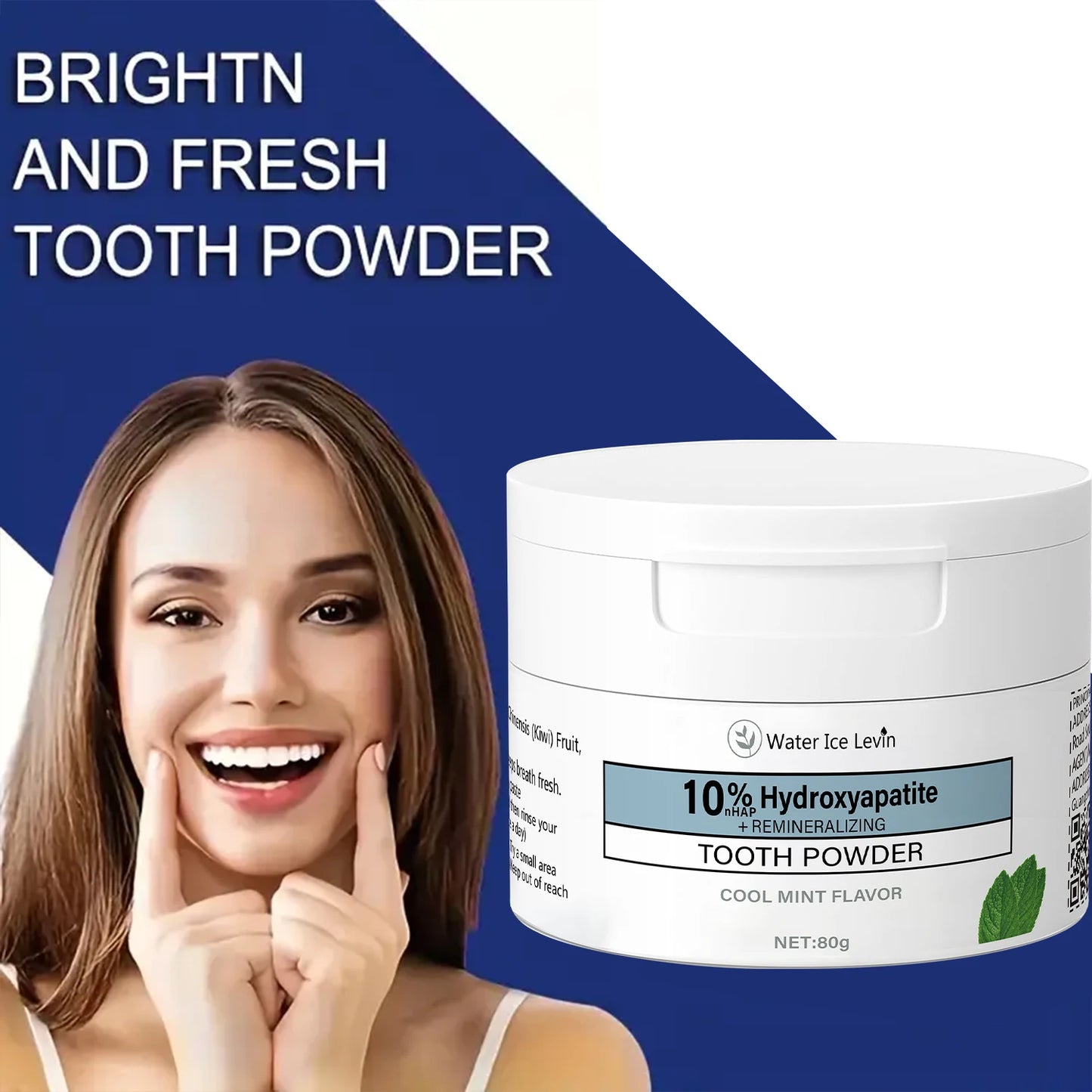 Tooth Powder with Cool Mint Flavor - Multi-functional Teeth Cleaning & Fresh Breath Formula with Charcoal & Hyaluronic Acid