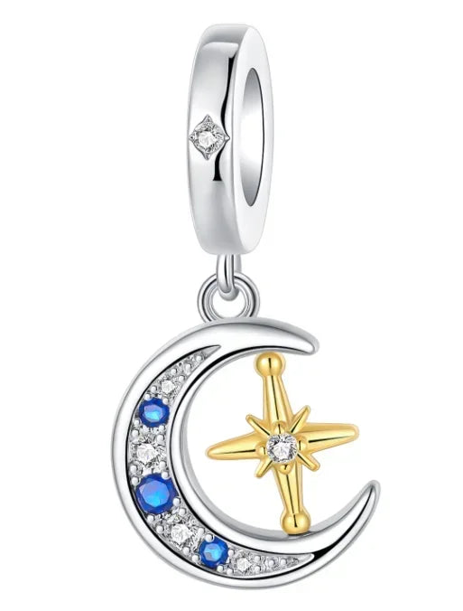 Hot Sale Original 925 Sterling Silver Star & Moon Charms Earrings Ring Beads Pendant fit Bracelet Necklace DIY Fine Jewelry Gift