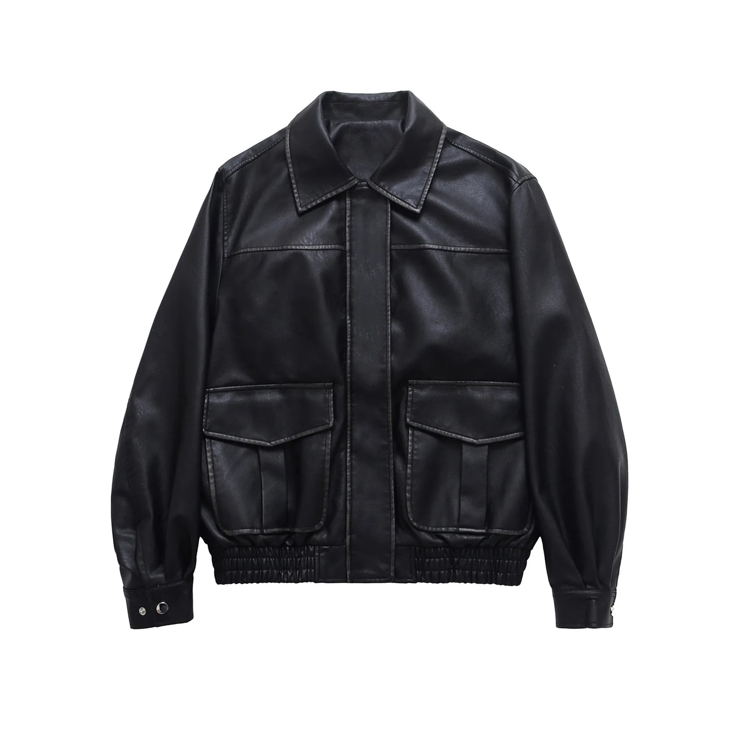 Faux Leather Women Jackets Pu Coats Turn Down Collar Coat Casual Loose Y2k Streetwear Splice Work Jacket Autumn Winter 2025
