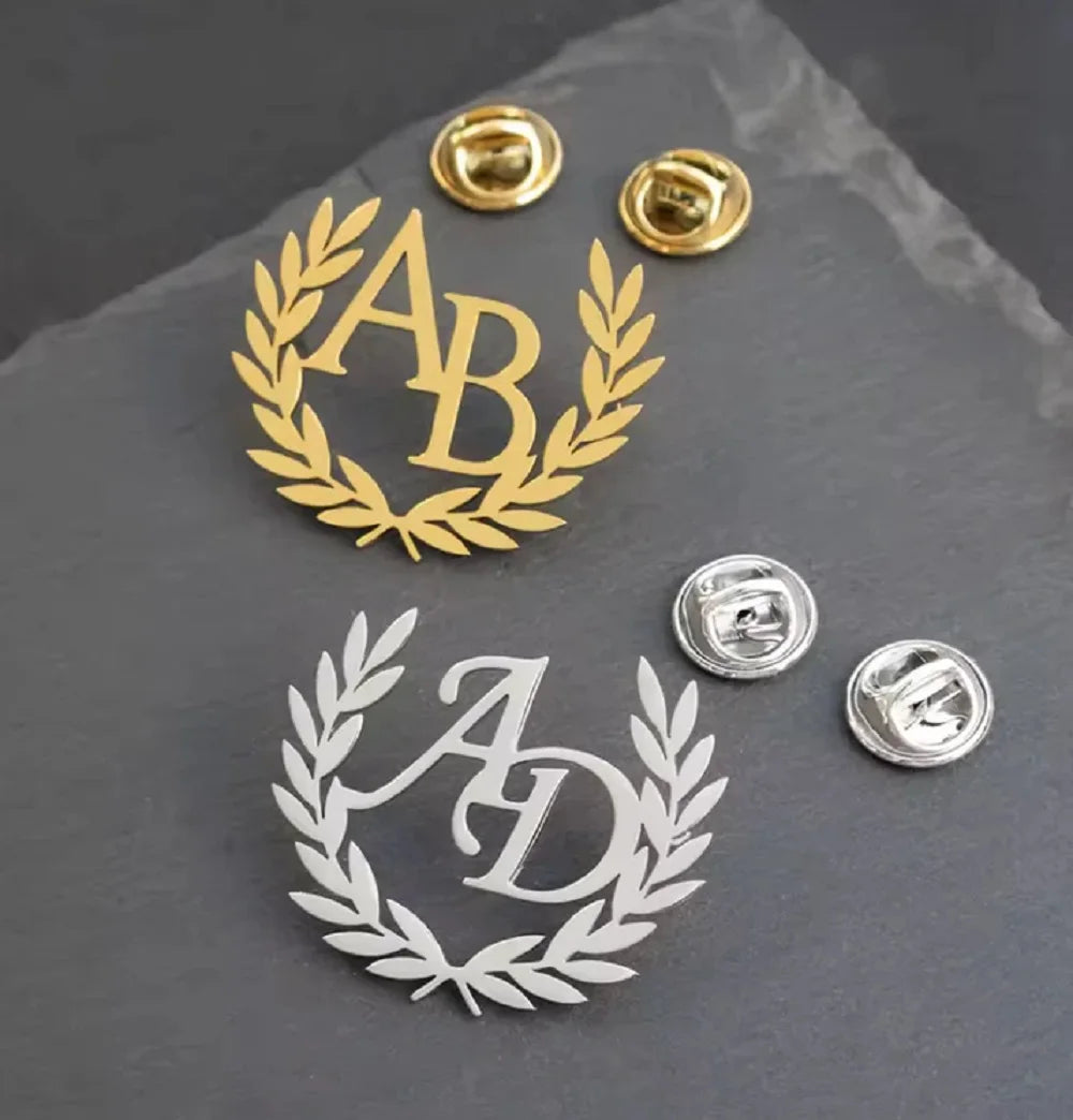 Sipuris Olive Branch Custom Initial Name Brooch For Women Men Stainless Steel Trendy Pins Badge Nameplate Brooch Jewelry Gifts