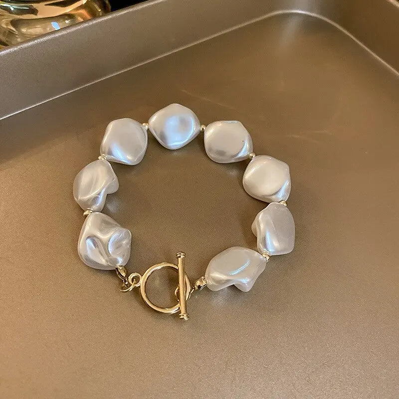 Elegant Baroque Pearl Chain Bracelet For Women Irregular Imitation Pearl Beaded Bracelets Bangles Wedding Bridal Jewelry
