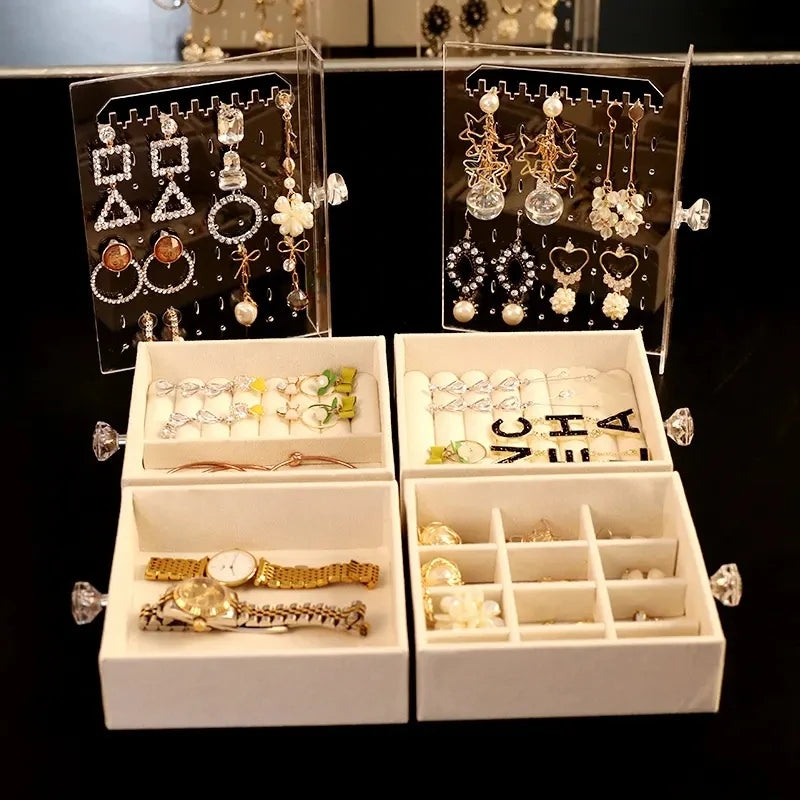 Large Capacity Transparent Dustproof Flannel Earring Jewelry Storage Box Simple Plastic Ear Clip Necklace Finish Packed Carton