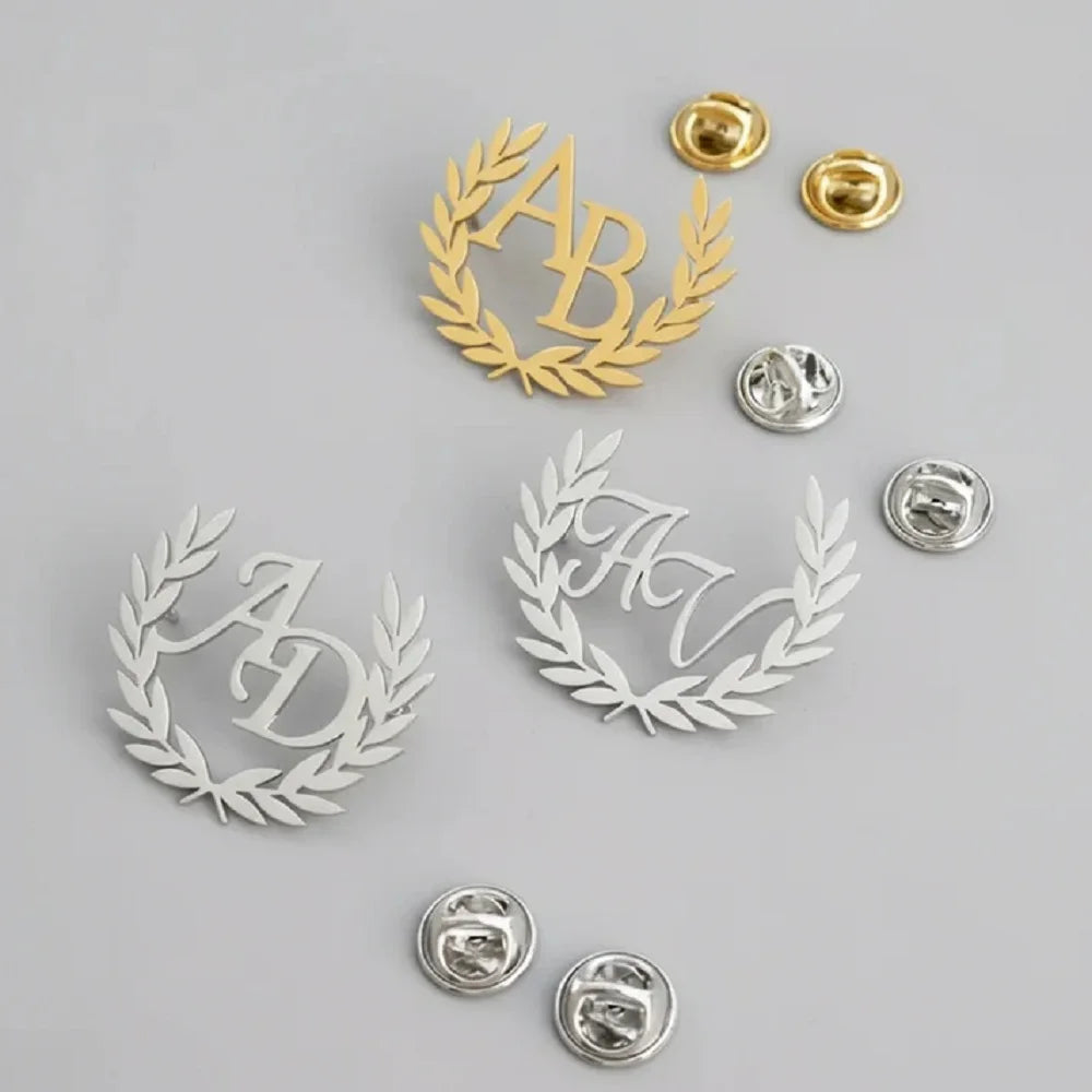 Sipuris Olive Branch Custom Initial Name Brooch For Women Men Stainless Steel Trendy Pins Badge Nameplate Brooch Jewelry Gifts
