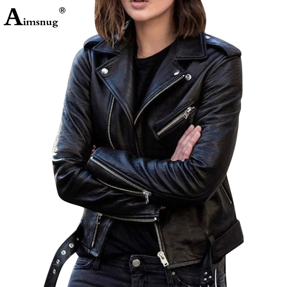 Motorcycle Faux Pu Leather Jackets 2026 Spring Autumn Fashion Zip up Top Outerwear Lady Basic Coats Plus Size Female Jackets New