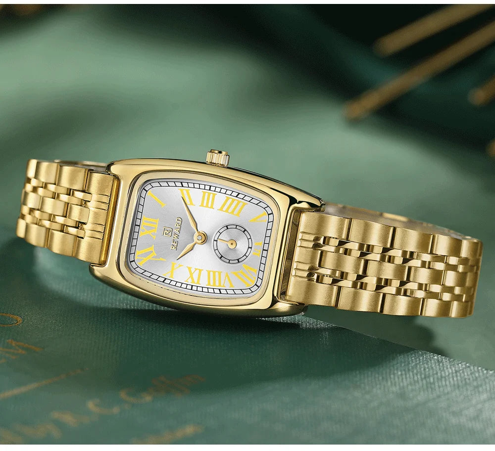 REWARD Luxury Elegant Rectangle Ladies Watch Waterproof Luminous Watch for Woman Stainless Steel Quartz Women's Watches with Box