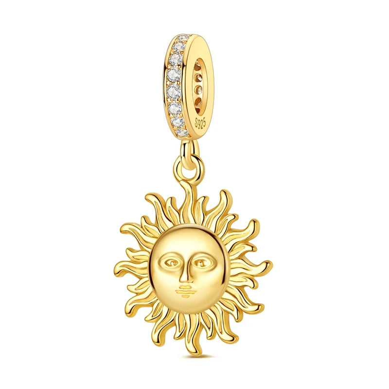 925 Sterling Silver Charm Pendant Star Moon Sun Starry Sky Beaded Charm Fit Original Bracelet DIY Fine Jewelry Making For Women